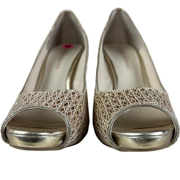 Audrey Brooke Pumps Women Size 9 Gold Glitter Peep Toe Glam Party Holiday Heels - Picture 4 of 9